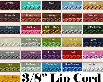 3/8" Lip Cord Trims By The Yard - 31 Colors