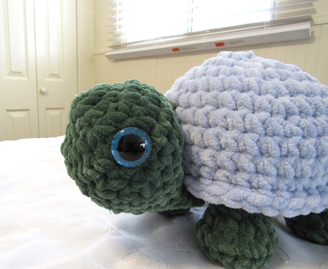 Hand-crocheted Large Land Turtle With Light Blue Sparkly Shell Plushie ...