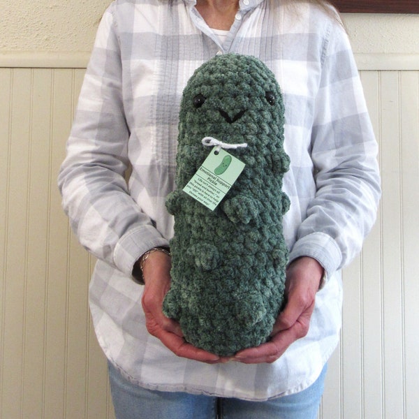 Extra Large Hand-Crocheted Emotional Support Pickle Cuddle Buddy Cushion Pillow Mottled Green