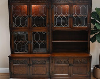 Old Charm Large Wall Unit Display Cabinet Bookcase Tudor Brown FREE UK Delivery