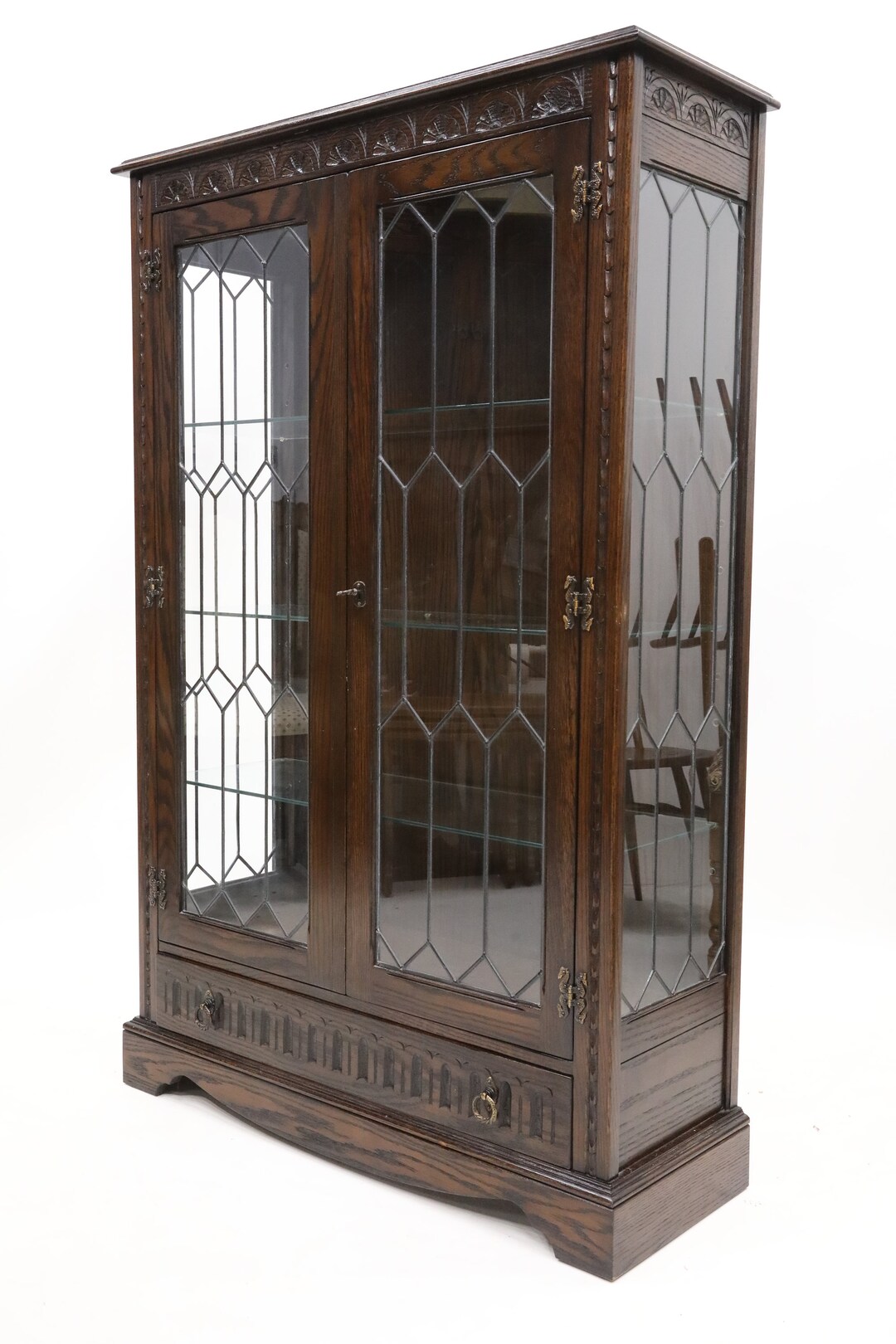 Jaycee Glass Display With Drawer 3 Glass Shelves 2 Etsy