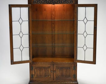 Old Charm Display Cabinet 3 Glass Shelves Tudor Cupboard #2155 FREE UK Delivery