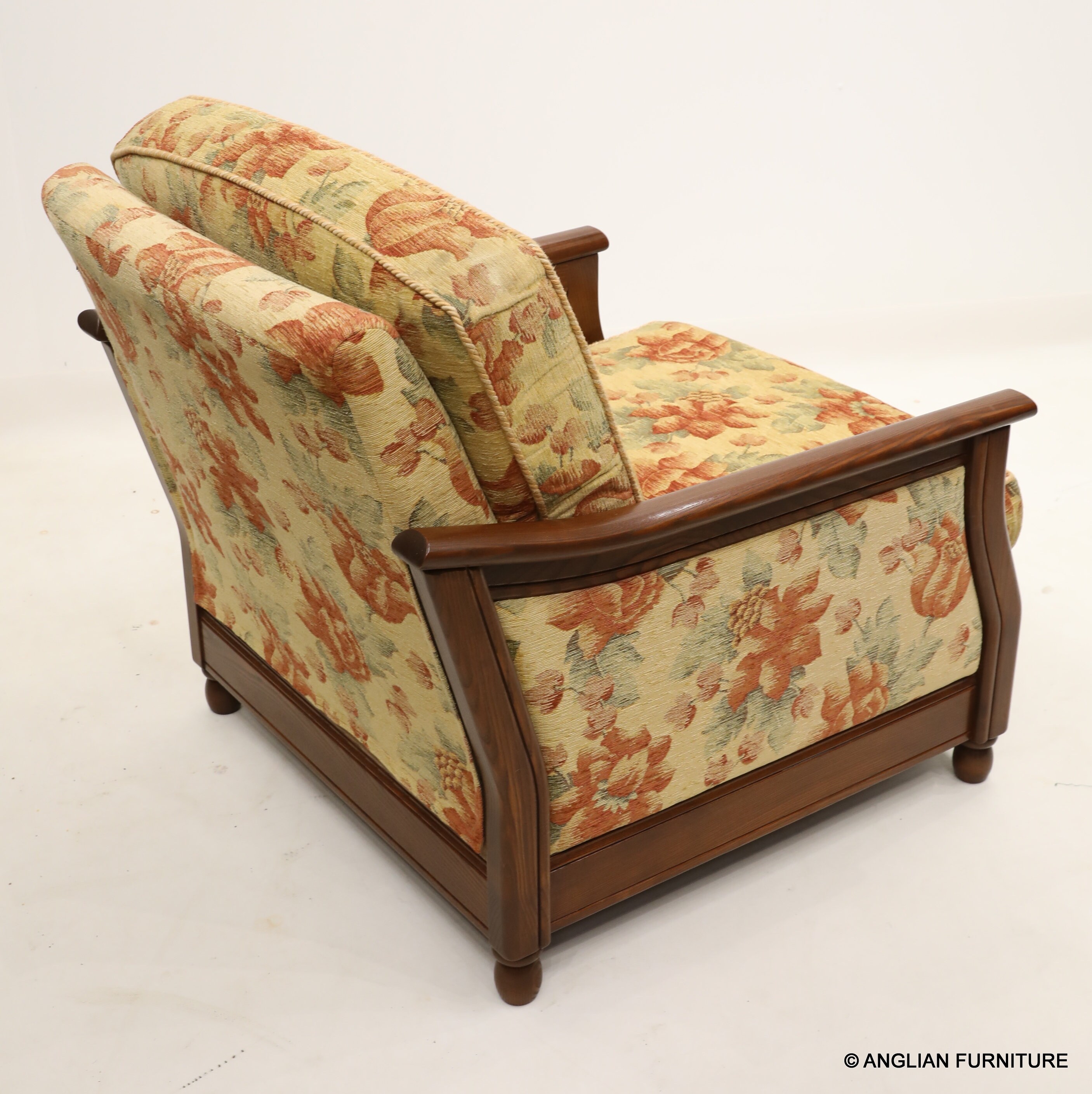 Ercol Bergere Armchair Yellow Floral Upholstery Fruitwood Etsy