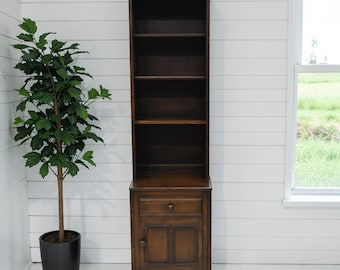 Ercol Narrow Mural Bookcase 3 Shelves Cupboard & Drawer Dark FREE UK Delivery*