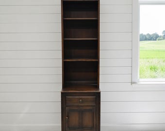 Ercol Narrow Mural Bookcase 3 Shelves Cupboard & Drawer Dark FREE* UK Delivery