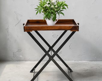 Mahogany Butlers Tray / Fold Away Side Table Iron Frame with FREE UK Delivery*