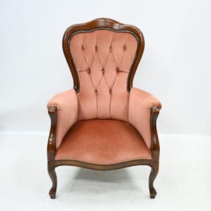 Vintage French Style Armchair Easy Chair Salmon Studded Upholstery FREE Delivery