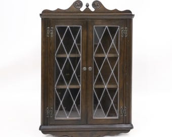 Old Charm Oak Hanging Corner Display Cabinet in Jacobean Brown FREE UK Delivery