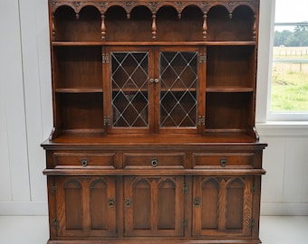 Old Charm Oak Gothic Dresser In Tudor Brown Sideboard Display FREE UK Delivery