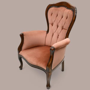Vintage French Style Easy Chair Armchair Salmon Studded Upholstery FREE Delivery