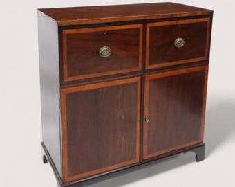Antique Low Georgian Mahogany Linen Press 2 Drawers 2 Drawers FREE UK Delivery