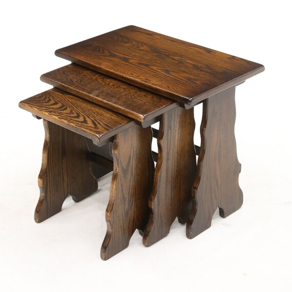 Solid Oak Nest of 3 Tables Made by Webber Furniture Free Nationwide Delivery Etsy