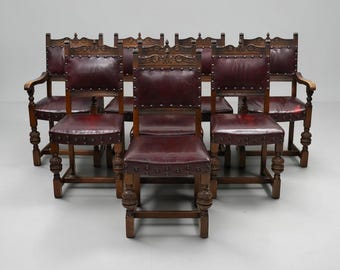 8 Old Charm Dining Chairs Studded Leather Upholstery Light Oak FREE UK Delivery*