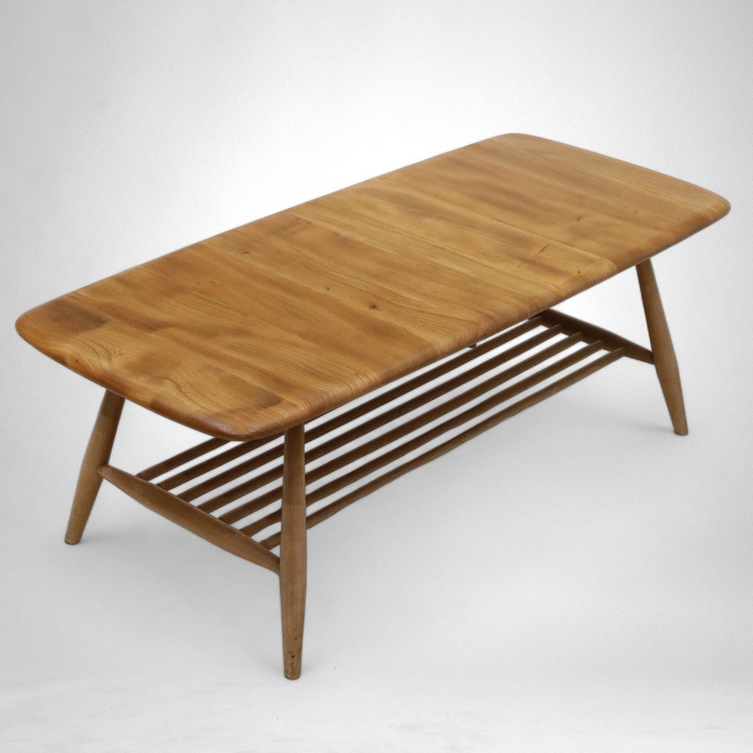 Ercol Occasional Coffee Table With Magazine Rails Solid Elm Top FREE UK ...