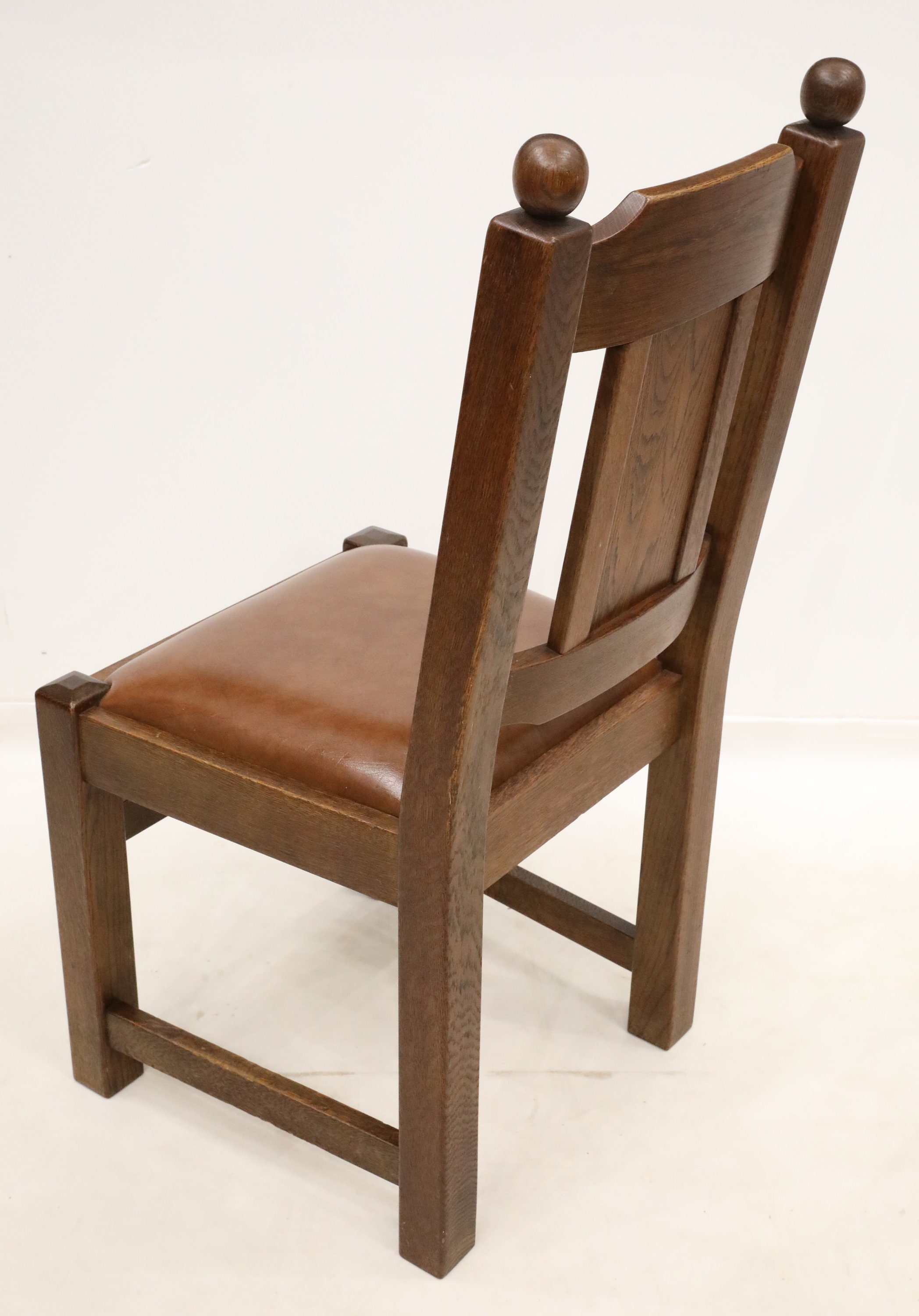 6 Oak Country Dining Chairs With Brown Leather Drop in Seats Etsy UK