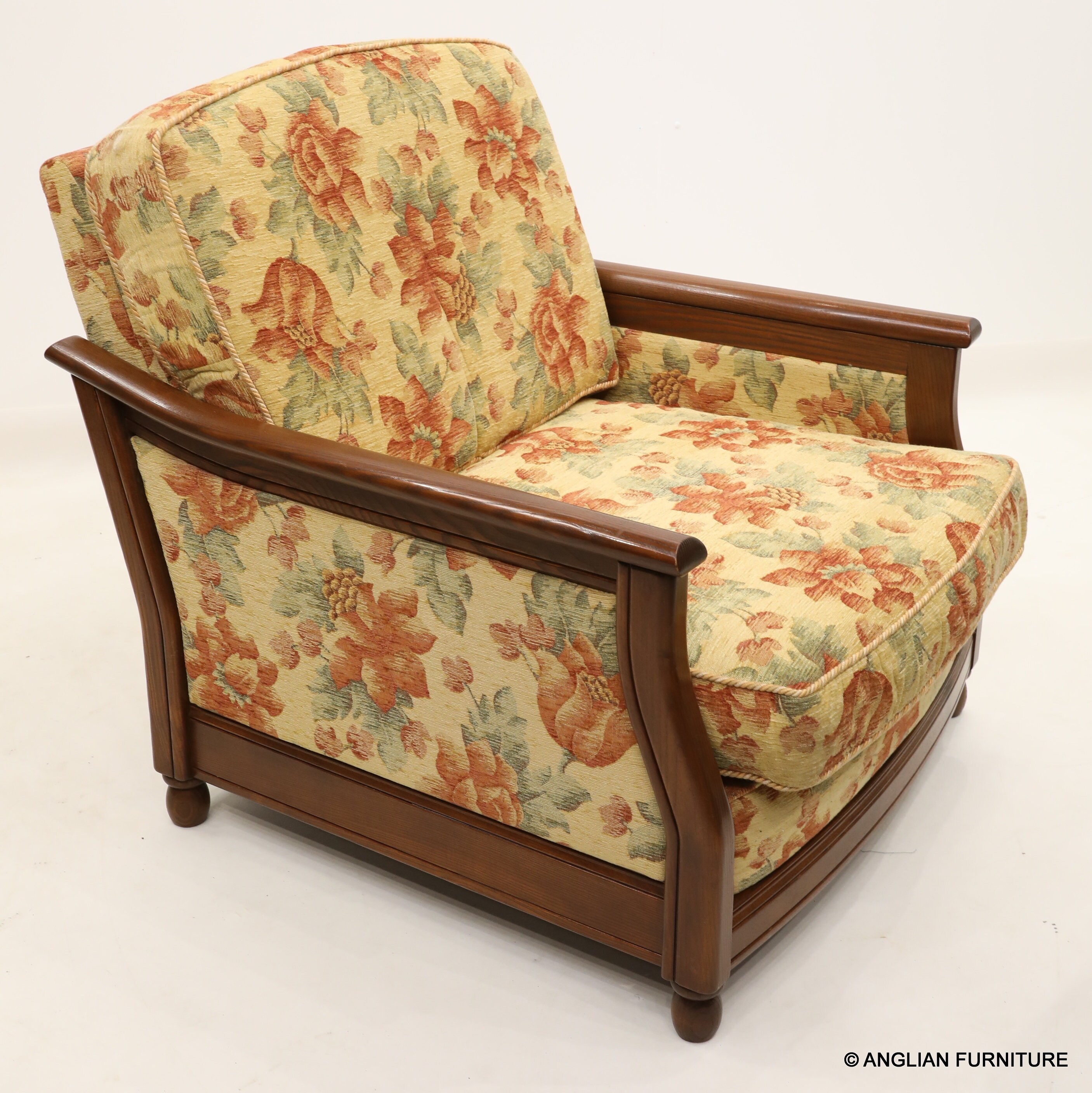 Ercol Bergere Armchair Yellow Floral Upholstery Fruitwood Etsy