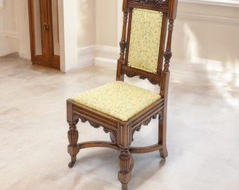 Antique Carved Hall Bedroom Chair With Upholstered Seat and Back FREE Delivery