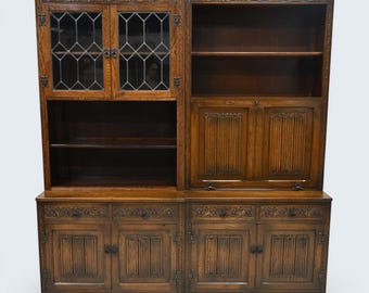 Old Charm Large Wall Unit Bureau Bookcase Storage Light Oak FREE UK Delivery*