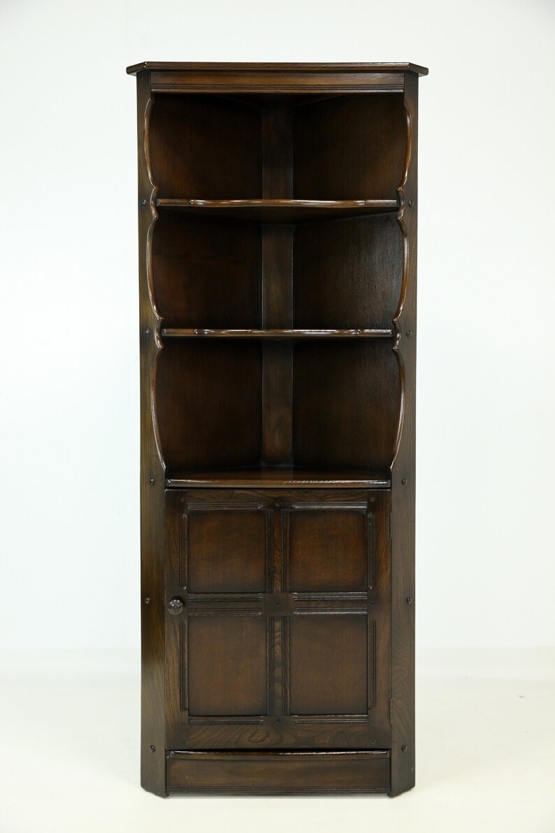 Ercol Corner Cabinet With Open Shelving And Lower Cupboard Old Etsy