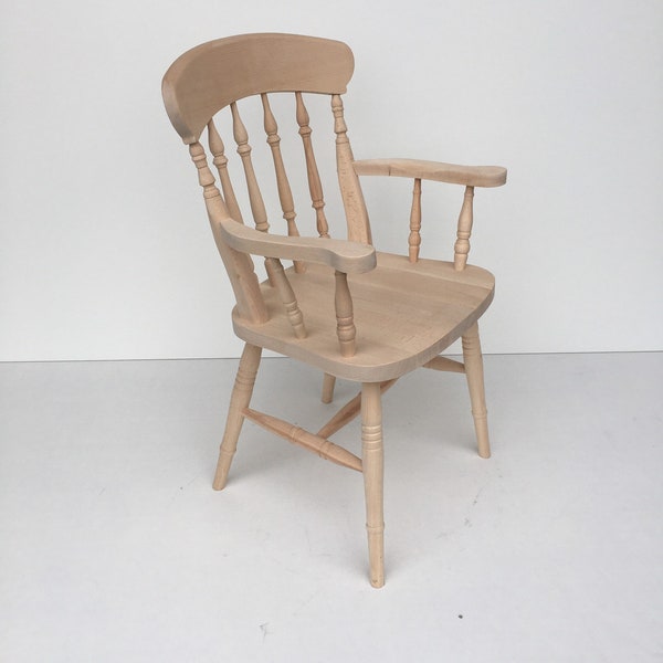 New solid beech spindle back farmhouse carver dining chairs.