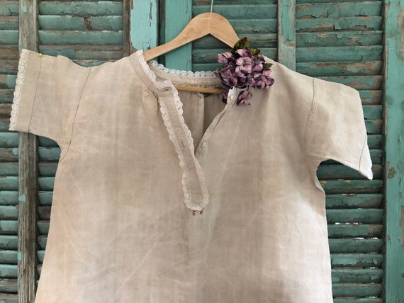 ANTIQUE FRENCH NIGHTSHIRT Linen Chemise - image 1