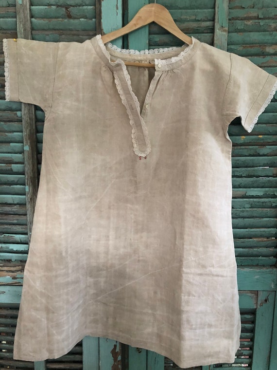 ANTIQUE FRENCH NIGHTSHIRT Linen Chemise - image 5