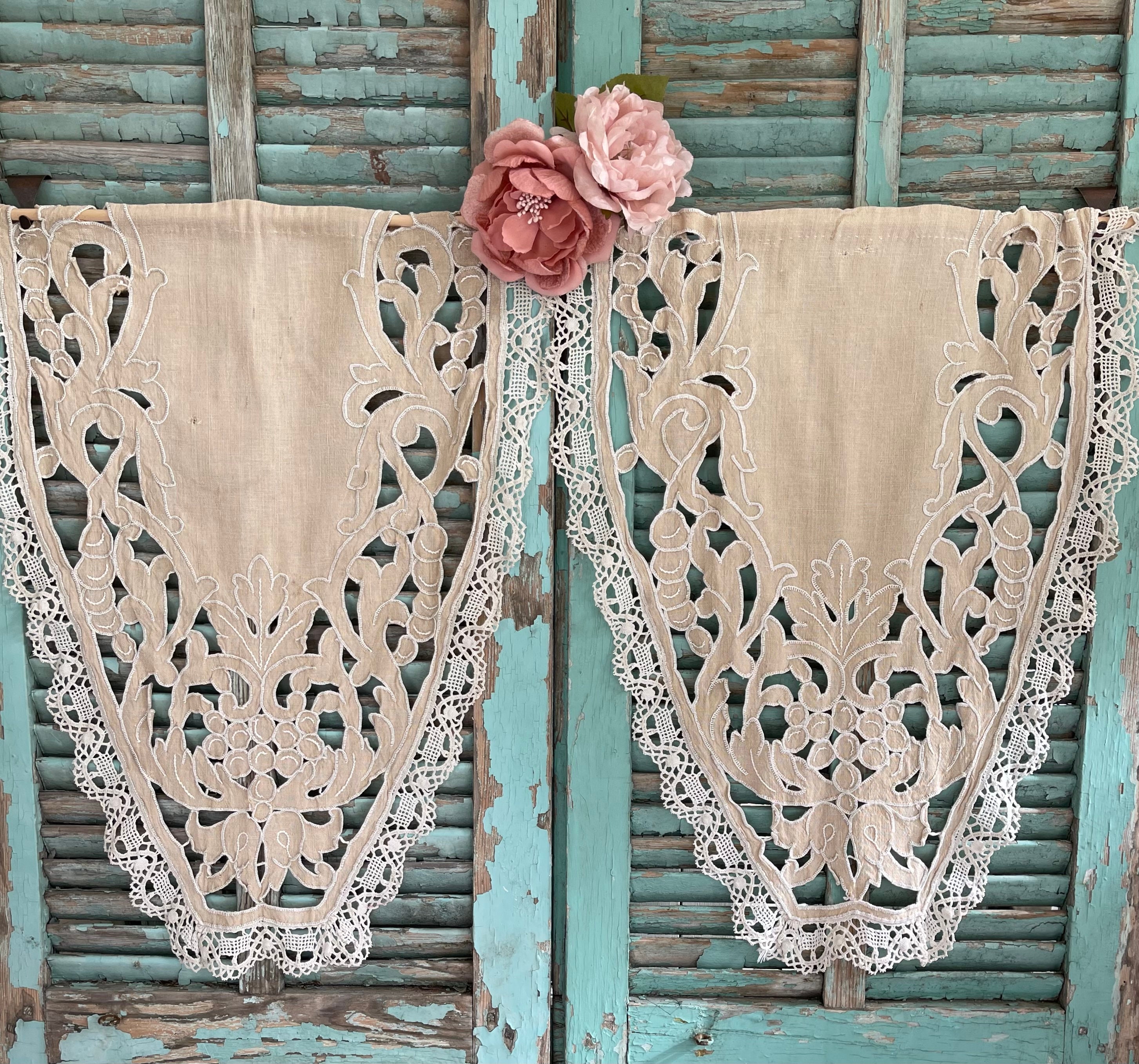 VINTAGE FRENCH LINEN Cafe Curtains Handmade - Etsy