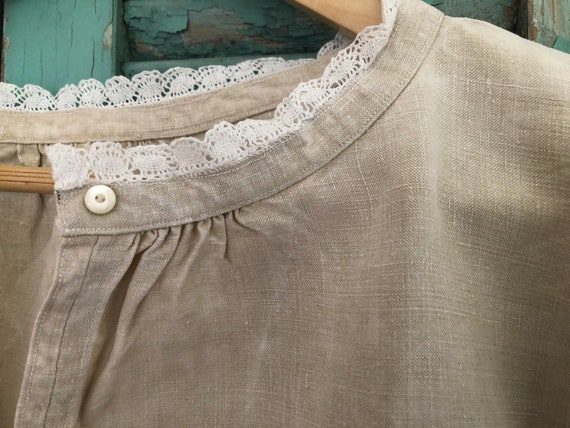 ANTIQUE FRENCH NIGHTSHIRT Linen Chemise - image 2