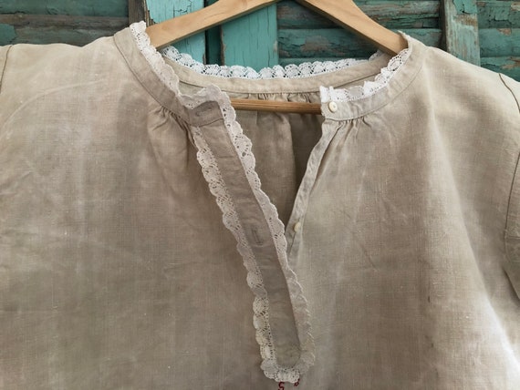 ANTIQUE FRENCH NIGHTSHIRT Linen Chemise - image 7