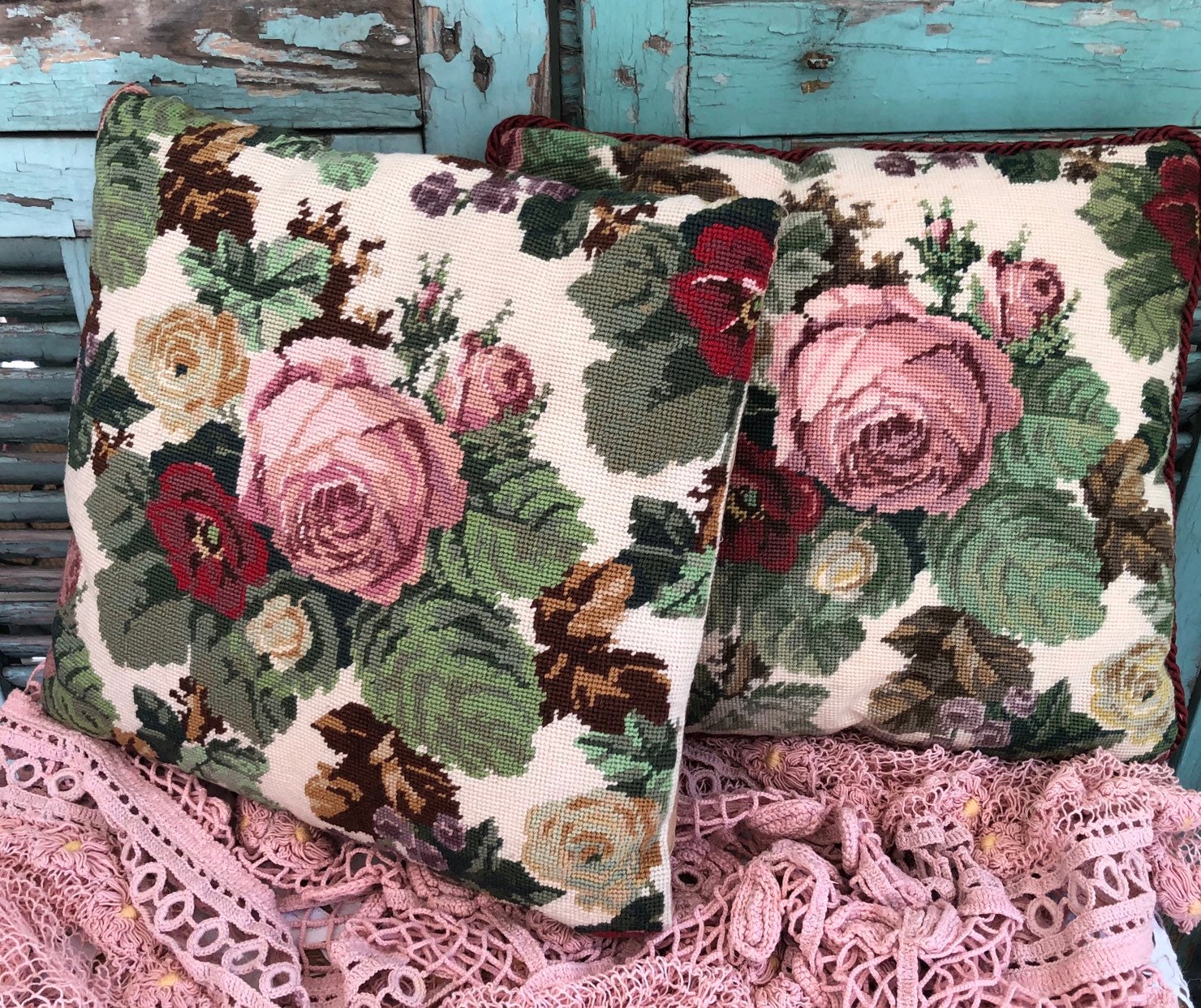 EHRMAN Needlepoint BERLIN ROSES Tapestry Cushion Pillow - Etsy UK