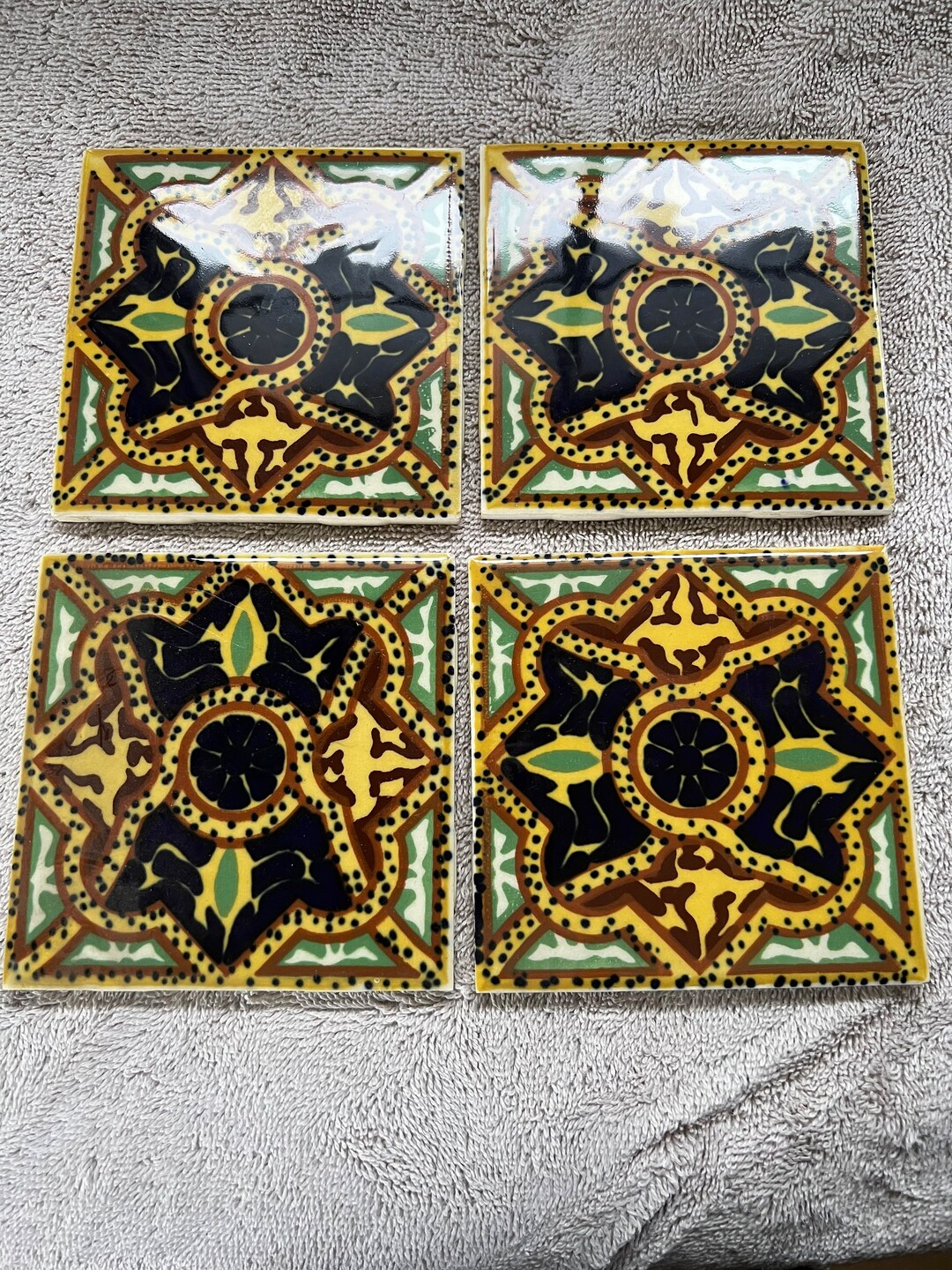 Vintage Mexican Tile Set 4 Etsy
