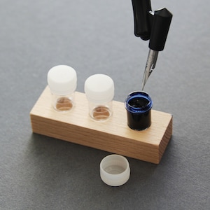 Tintenminis-Set: Halter aus Holz mit 3 Döschen, Pipette / Dinky-Dips