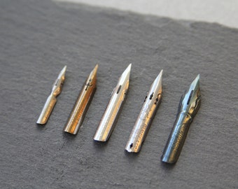 5 pointed nibs for calligraphy / Nikko G / Brause: Steno 361, Rose 76, 66 EF / Hunt 101