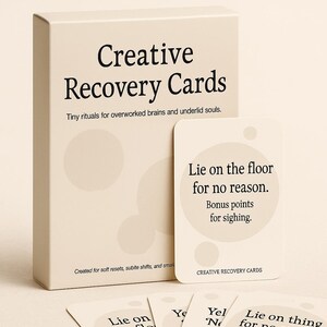 Cartes de récupération créatives – Jeu d'entretiens imprimable pour l'épuisement professionnel, la réinitialisation émotionnelle et la réflexion consciente