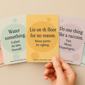 Cartes de récupération créatives - Jeu de cartes imprimable en couleur pour l'épuisement professionnel, la réinitialisation des émotions et la réflexion consciente