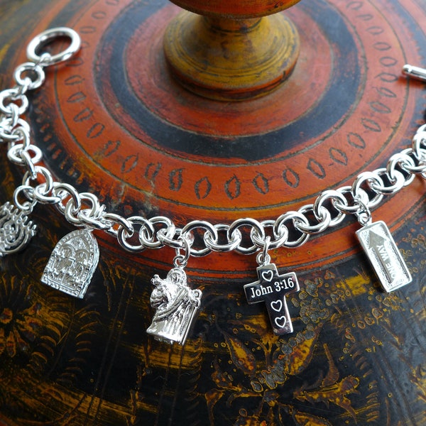 Sterling silver/handcrafted charms bracelet/Jesus' I Am statements/Bible-inspired