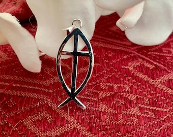 Fish Cross Pendant/Sterling Silver/Christian Silver Jewelry/Fish Cross/ICHTHUS pendant/Christian pendant