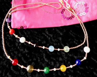 Máscara de joyas celestiales de la Ciudad Santa Revelaciones/Collar para gafas de sol y lectura/piedras semipreciosas, perlas/Joyería inspirada en la Biblia/Cristiana