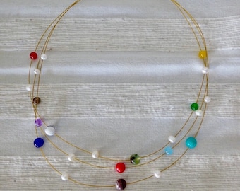 Revelations Holy City Heavenly Jewels 3-strand string Necklace /semi-precious gem-stones, pearls/Bible-inspired/Christian Jewelry