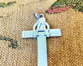 Sterling Silver Alpha & Omega/ Christian Cross Pendant/Revelation Jewelry/Bible-inspired jewelry/Baptism gift