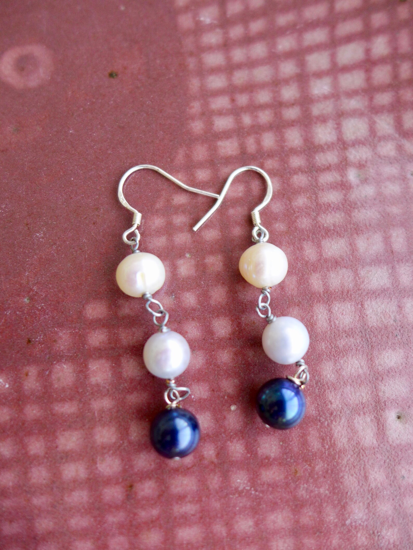 Tricolor Genuine Pearl Dangle Earrings Sterling Silver Etsy
