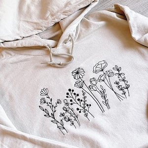 Wildflowers Embroidered Hoodie Flower Hoodie Floral Hoodie Botanical Hoodie Plant Hoodie Nature Hoodie Trendy Hoodie