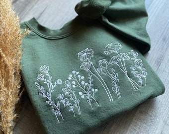 Wildflowers Embroidered Crewneck Flower Sweatshirt Floral Sweatshirt Botanical Sweatshirt Plant Sweatshirt Nature Sweatshirt