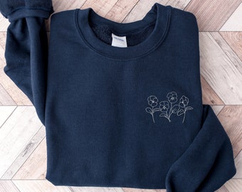 Violets Sweatshirt Embroidered Crewneck Flower Sweatshirt Floral Sweatshirt Botanical Sweatshirt Plant Sweatshirt Nature Sweatshirt