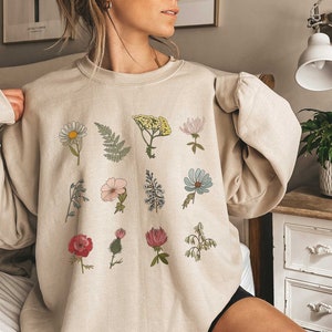 Sweater met wilde bloemen Bloemensweater Bloemensweater Botanisch sweatshirt Plantensweater Natuursweater Bloemen ronde hals Cadeau