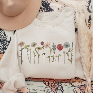 Vintage Wildflowers-sweatshirt Bloemensweatshirt Bloemensweatshirt Botanisch sweatshirt Plantensweater Natuursweatshirt Bloemen ronde hals