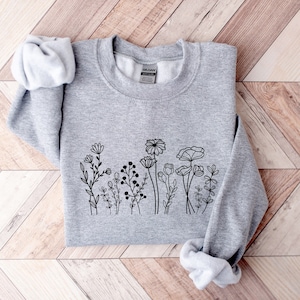 Wildflowers Embroidered Crewneck Flower Sweatshirt Floral Sweatshirt ...
