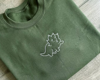Bluza z haftowanym dinozaurem Sweter z dinozaurem Bluza z dinozaurem Bluza z kapturem z okrągłym dekoltem z motywem dinozaura Paleontolog Bluza z okrągłym dekoltem z haftowanym dekoltem