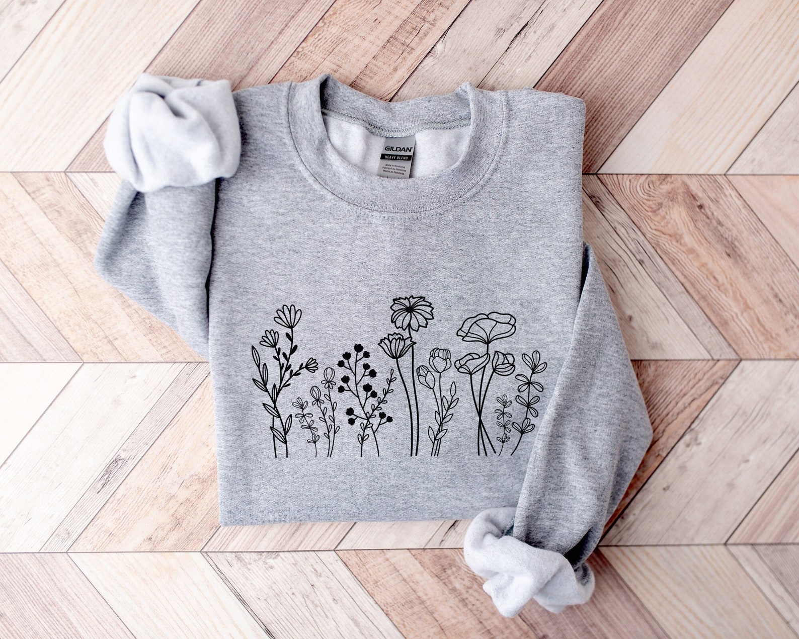 Wildflowers Embroidered Crewneck Flower Sweatshirt Floral - Etsy