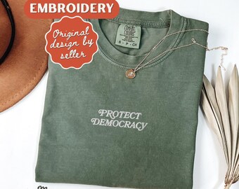 Embroidered Protect Democracy Shirt, Equal Rights, Resistance Tee